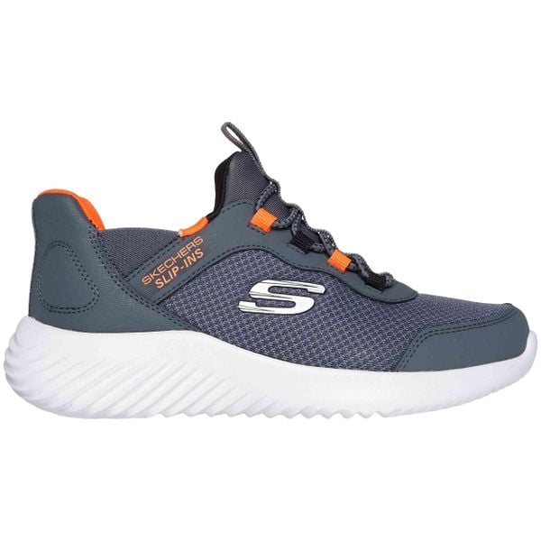 Buty sportowe młodzieżowe Skechers Bounder Slip-ins. Szara buty treningowe Skechers, bez wzorów, z materiału, bez zapięcia. Za 179.00 zł.