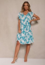 Niebieska Kwiatowa Rozkloszowana Sukienka z Bawełny Liravira. Niebieskie sukienki Renee, na co dzień, l, bez wzorów, z bawełny, eleganckie, bez kołnierzyka, bez ramiączek, midi, rozkloszowane. W wyprzedaży za 55.99 zł.