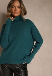 Zielony Golf z Domieszką Kaszmiru o Prostym Kroju Zoirsova. Zielone swetry Renee, bez wzorów, z jeansu, eleganckie, bez ramiączek. Za 119.99 zł.