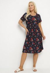 Granatowo-Czerwona Rozkloszowana Sukienka w Kwiatowy Wzór Lumilisse. Niebieskie sukienki Born2be, na co dzień, xl, bez wzorów, eleganckie, bez kołnierzyka, bez ramiączek, midi, rozkloszowane. W wyprzedaży za 50.99 zł.