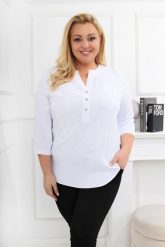 Elegancka biała bluzka z rękawem 3/4 PLUS SIZE XXL. Białe t-shirty sportowe Nasi partnerzy, plus size, bez wzorów, z elastanu, bez ramiączek. Za 199.90 zł.