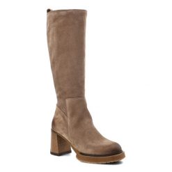 Brązowe Kozaki Armodo Stylowe Obuwie Damskie Na Obcasie. Brązowe kozaki Armodo, na zimę, bez wzorów, eleganckie, przed kolano, bez obcasa, na obcasie, bez zapięcia. Za 379.00 zł.
