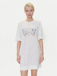 Emporio Armani Sukienka codzienna EW000618 AF12187 U1131 Biały Loose Fit. Białe sukienki Emporio Armani, na co dzień, l, bez wzorów, z wiskozy, bez kołnierzyka, bez ramiączek, proste. Za 369.99 zł.