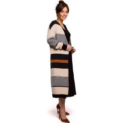 Długi sweter z w paski kolorowy kardigan z wełną bez zapięcia. Swetry BE Knit, l, bez wzorów, z wełny, bez ramiączek. Za 249.00 zł.