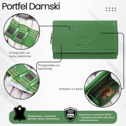 Portfel damski duży zielony ze skóry naturalnej pojemny Paolo Peruzzi T-138-GB. Zielone portfele PAOLO PERUZZI, bez wzorów, ze skóry. Za 99.00 zł.