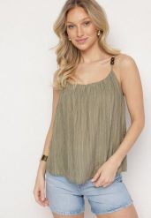Zielony Top z Wiskozą Ozdobiony Koralikami Emiriona. Zielone topy Born2be, l, z aplikacjami, z jeansu, eleganckie, bez kołnierzyka, bez ramiączek. Za 79.99 zł.