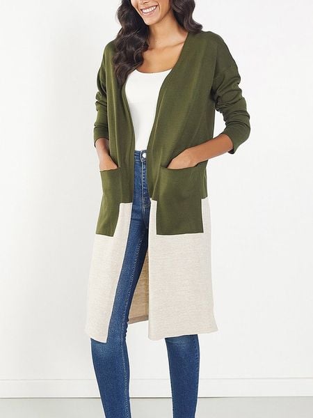 Milan Kiss Kardigan w kolorze oliwkowo-kremowym rozmiar: M. Brązowe swetry Milan Kiss, m, bez wzorów, bez ramiączek. Za 228.92 zł.