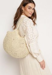 Jasnobeżowa Okrągła Torebka Pleciona w Stylu Boho z Ozdobnym Chwostem Karasa. Brązowe torebki klasyczne Born2be, bez wzorów, boho, bez dodatków. W wyprzedaży za 110.49 zł.