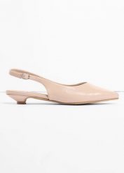 Baleriny lakierki z odkrytymi piętami. Brązowe baleriny bonprix, bez wzorów, eleganckie, bez obcasa, bez zapięcia. Za 99.99 zł.
