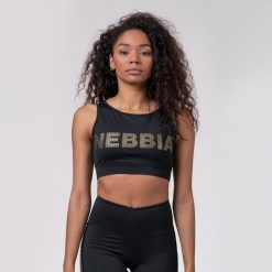 Stanik fitness cardio Nebbia Intense Gold Mesh Czarny. Czarne biustonosze sportowe Nebbia, bez wzorów, z meshu, na fitness i siłownię. Za 129.99 zł.