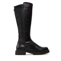Oficerki Tamaris. Czarne kozaki Tamaris, bez wzorów, bez obcasa, na płaskiej podeszwie, bez zapięcia. Za 549.99 zł.