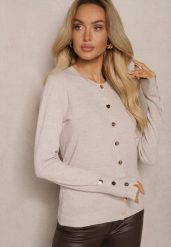 Ciemnobeżowy Klasyczny Kardigan z Rękawami Zdobionymi Eleganckimi Guzikami Ivalithea. Brązowe swetry Renee, s, z aplikacjami, z jeansu, biznesowe, bez ramiączek. W wyprzedaży za 34.99 zł.