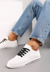 Biało-Czarne Tenisówki Ozdobione Dziurkami na Cholewce i Ozdobną Taśmą Mirnala. Białe buty sportowe lifestyle Renee, bez wzorów, sportowe, bez zapięcia. W wyprzedaży za 41.99 zł.