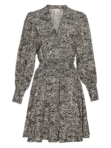 MOSS COPENHAGEN Sukienka "Amabella" w kolorze beżowo-czarnym rozmiar: XS. Brązowe sukienki Moss Copenhagen, na imprezę, s, bez wzorów, z wiskozy, bez kołnierzyka, bez ramiączek, mini, rozkloszowane. Za 100.99 zł.