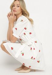 Biała Bawełniana Sukienka Koszulowa Zdobiona Haftem w Wisienki Delarmira. Białe sukienki Born2be, na co dzień, l, z aplikacjami, z bawełny, eleganckie, bez kołnierzyka, bez ramiączek, mini, koszulowe. W wyprzedaży za 178.49 zł.