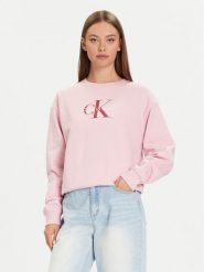 Calvin Klein Jeans Bluza Monologo LV047B234G Różowy Relaxed Fit. Czerwone bluzy Calvin Klein Jeans, s, bez wzorów, z bawełny, bez ramiączek, bez kaptura. Za 319.99 zł.