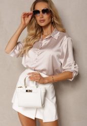 Jasnobeżowa Koszula z Rękawami z Możliwością Podwinięcia Zapinana na Guziki Tesafira. Brązowe koszule Renee, l, bez wzorów, eleganckie, bez kołnierzyka, bez ramiączek. W wyprzedaży za 45.49 zł.