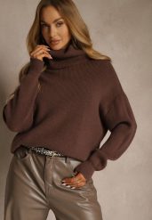 Brązowy Golf z Domieszką Wiskozy i Kaszmiru Azivara. Brązowe swetry Renee, l, z aplikacjami, z jeansu, eleganckie, bez ramiączek. Za 149.99 zł.