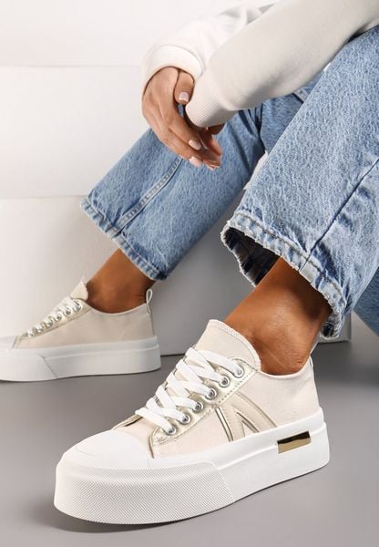 Beżowe Trampki na Grubej Podeszwie Sznurowane Peonema. Brązowe trampki Renee, bez wzorów, z jeansu, klasyczne, bez zapięcia. Za 79.99 zł.