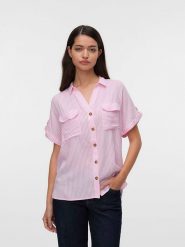 Vero Moda Bluzka w kolorze jasnoróżowym rozmiar: M. Różowe bluzki Vero Moda, m, bez wzorów, z wiskozy, klasyczne, bez kołnierzyka, bez ramiączek. Za 83.62 zł.