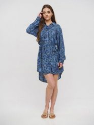 BLE Sukienka koszulowa w kolorze niebieskim rozmiar: M/L. Niebieskie sukienki BLE, na co dzień, l, bez wzorów, z tkaniny, bez kołnierzyka, bez ramiączek, mini, koszulowe. Za 118.56 zł.