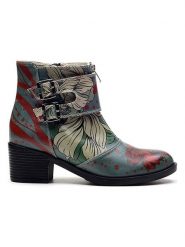 Goby Sztyblety w kolorze beżowo-błękitnym ze wzorem rozmiar: 38. Brązowe botki Goby, bez wzorów, z materiału, z okrągłym noskiem, bez obcasa, bez zapięcia. Za 304.99 zł.