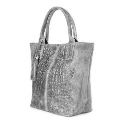 Shopper bag szary skórzany croco L94. Szare shopper bag z aplikacjami, z materiału, małe, zamszowe, bez dodatków. Za 230.99 zł.
