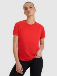 4F Koszulka do biegania regular szybkoschnąca damska - czerwona S. Czerwone t-shirty sportowe 4f, s, bez wzorów, z materiału, bez ramiączek, do biegania. Za 119.99 zł.
