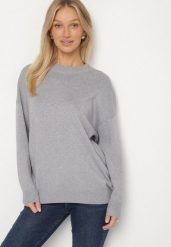 Szary Gładki Sweter z Rękawami Typu Nietoperz Ralanevia. Szare swetry Born2be, l, bez wzorów, biznesowe, bez ramiączek. Za 79.99 zł.