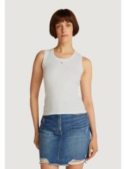 Tommy Jeans Top Essential DW0DW20673 Biały Slim Fit. Białe t-shirty Tommy Jeans, xxs, bez wzorów, z bawełny, bez kołnierzyka, bez ramiączek. Za 89.99 zł.