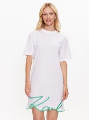 KARL LAGERFELD Sukienka codzienna Signature 231W1357 Biały Relaxed Fit. Białe sukienki KARL LAGERFELD, na co dzień, xs, bez wzorów, z bawełny, bez kołnierzyka, bez ramiączek, proste. Za 569.99 zł.
