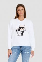 KARL LAGERFELD Biała bluza damska Ikonik 2.0. Białe bluzy KARL LAGERFELD, s, bez wzorów, z bawełny, bez kaptura. W wyprzedaży za 639.99 zł.