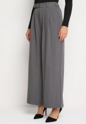 Szare Eleganckie Spodnie Garniturowe z Szerokimi Nogawkami i Paskiem Verinella. Szare jeansy Born2be, l, z aplikacjami, z jeansu, eleganckie. W wyprzedaży za 118.99 zł.