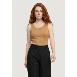Bezrękawnik Kobieta ONLY Onlanna Sl Glitter Revers Rib Top Knt. Brązowe topy ONLY, l, bez wzorów, z materiału, eleganckie, bez kołnierzyka, bez ramiączek. Za 153.65 zł.