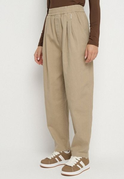 Beżowe Szerokie Bawełniane Spodnie z Wysokim Stanem i Podwiniętymi Nogawkami Nalofia. Brązowe jeansy Born2be, bez wzorów, z bawełny, z podwyższonym stanem. Za 69.99 zł.