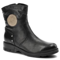 Botki damskie Karino, ocieplane i zapinane na suwak, czarne, 0913-003-M. Czarne botki Karino, bez wzorów, ze skóry, bez obcasa, na obcasie, bez zapięcia. Za 369.00 zł.
