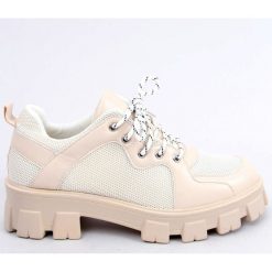 BM Mokasyny na wysokiej podeszwie Asger Beige beżowy. Brązowe mokasyny BM, bez wzorów, z materiału. Za 156.06 zł.