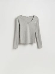 Bluzka z koronką - jasnoszary. Szare bluzki Reserved, l, bez wzorów, z bawełny, bez kołnierzyka, bez ramiączek. Za 79.99 zł.
