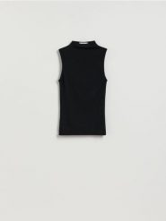 Bluzka z modalem - czarny. Czarne bluzki Reserved, l, bez wzorów, z bawełny, bez kołnierzyka, bez ramiączek. Za 49.99 zł.