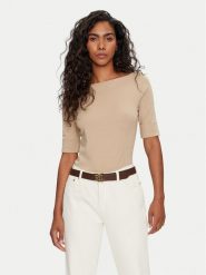 Lauren Ralph Lauren Bluzka 200654963177 Beżowy Slim Fit. Brązowe bluzki Lauren Ralph Lauren, xs, bez wzorów, z bawełny, bez kołnierzyka, bez ramiączek. Za 269.99 zł.