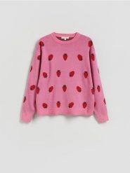 Wzorzysty sweter z bawełną - różowy. Czerwone swetry Reserved, l, bez wzorów, z bawełny, bez ramiączek. Za 159.99 zł.