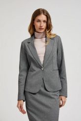 Jednorzędowa elegancka marynarka z długimi rękawami szara. Szare marynarki i żakiety MOODO, l, bez wzorów, z elastanu, eleganckie, bez ramiączek. W wyprzedaży za 99.99 zł.