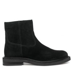Botki Geox. Czarne botki Geox, bez wzorów, bez obcasa, na płaskiej podeszwie, bez zapięcia. Za 249.99 zł.