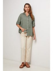 Lin Passion Lniana koszula w kolorze khaki rozmiar: 38/40. Brązowe koszule Lin Passion, bez wzorów, ze lnu, klasyczne, bez kołnierzyka, bez ramiączek. Za 165.99 zł.