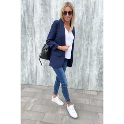 Marynarka Zarka Navy. Niebieskie marynarki i żakiety ClothStore, l, z aplikacjami, z poliesteru, eleganckie, bez ramiączek. Za 179.00 zł.