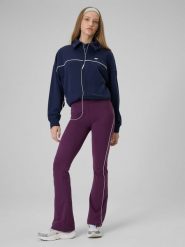 4F Legginsy z rozszerzanymi nogawkami damskie - burgundowe M. Czerwone legginsy 4f, bez wzorów, z bawełny. Za 129.99 zł.