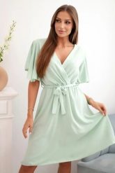 Sukienka z przekładanym dekoltem ciemno miętowa. Zielone sukienki Kesi Włoski, l, bez wzorów, z bawełny, eleganckie, bez kołnierzyka, bez ramiączek. Za 142.18 zł.
