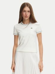 Lacoste T-Shirt TF5289 Kremowy Slim Fit. Białe t-shirty Lacoste, bez wzorów, z bawełny, bez kołnierzyka, bez ramiączek. Za 329.99 zł.