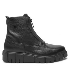 Botki Caprice. Czarne botki Caprice, bez wzorów, bez obcasa, na płaskiej podeszwie, bez zapięcia. Za 399.99 zł.