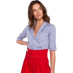 Koszula z Wykładanym Kołnierzem - Niebieska. Niebieskie koszule MOE, l, bez wzorów, z bawełny, bez kołnierzyka, bez ramiączek. Za 145.90 zł.
